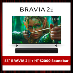 BRAVIA 2 II | 55 Inch | 4K Processor X1™ | 4K Ultra HD | High Dynamic Range (HDR) | Smart TV (Google TV) + HT-S2000 Soundbar Bundle