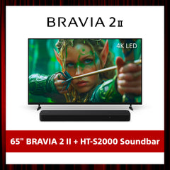 BRAVIA 2 II | 65 Inch | 4K Processor X1™ | 4K Ultra HD | High Dynamic Range (HDR) | Smart TV (Google TV) + HT-S2000 Soundbar Bundle