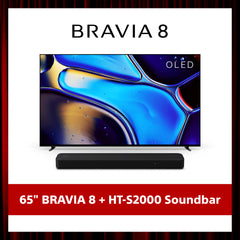 BRAVIA 8 | 65 Inch | XR Processor | OLED | 4K Ultra HD | High Dynamic Range (HDR) | Smart TV (Google TV) + HT-S2000 Soundbar Bundle