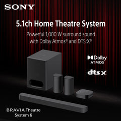 [Sony Store Exclusive] BRAVIA Theatre System 6 | 5.1ch Home Theatre System | 1000 W total power output | Dolby Atmos®/DTS:X®