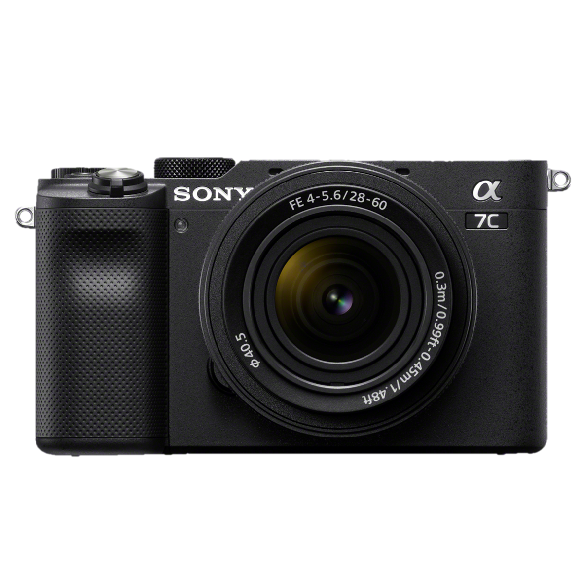 Sony Alpha 7C with FE 28-60mm F4-5.6 Kit Lens  | Full-frame Mirrorless Interchangeable Lens Camera | Front Image | Black Color